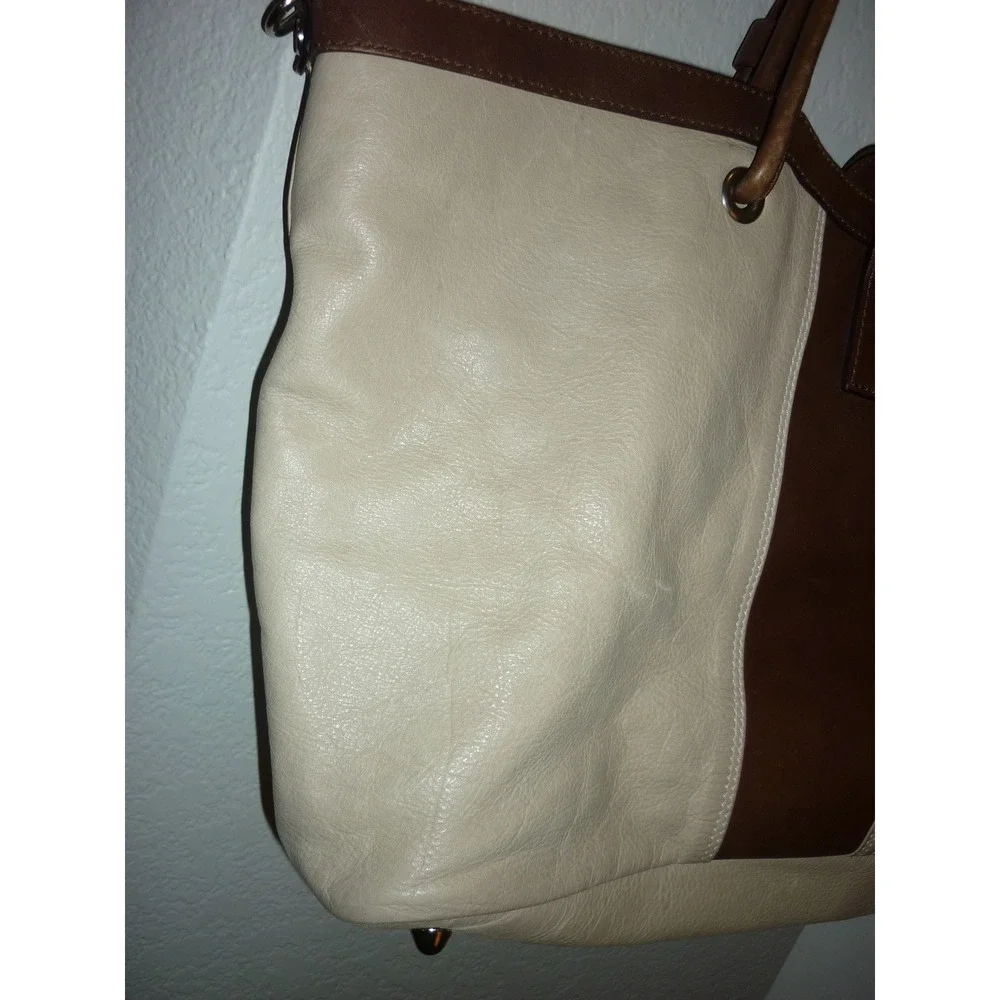 Marco Buggiani Chic‎ Tote Bag Women Beige Brown Leather Top Handle Shoulder Bag